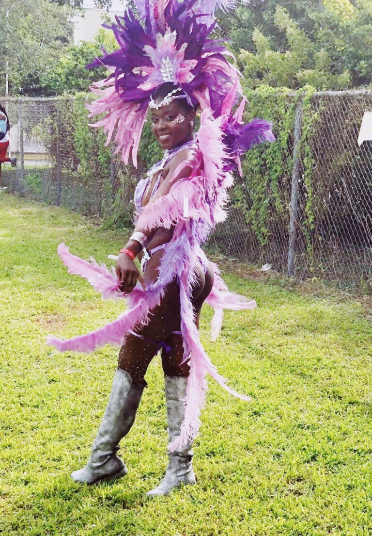 Me in my purple, rhinestoned mas costume for Miami Carnival