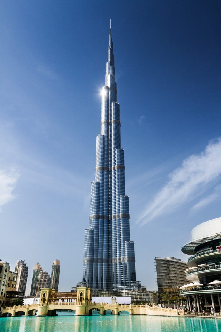 burj khalifa building in Dubai. Blue sky background