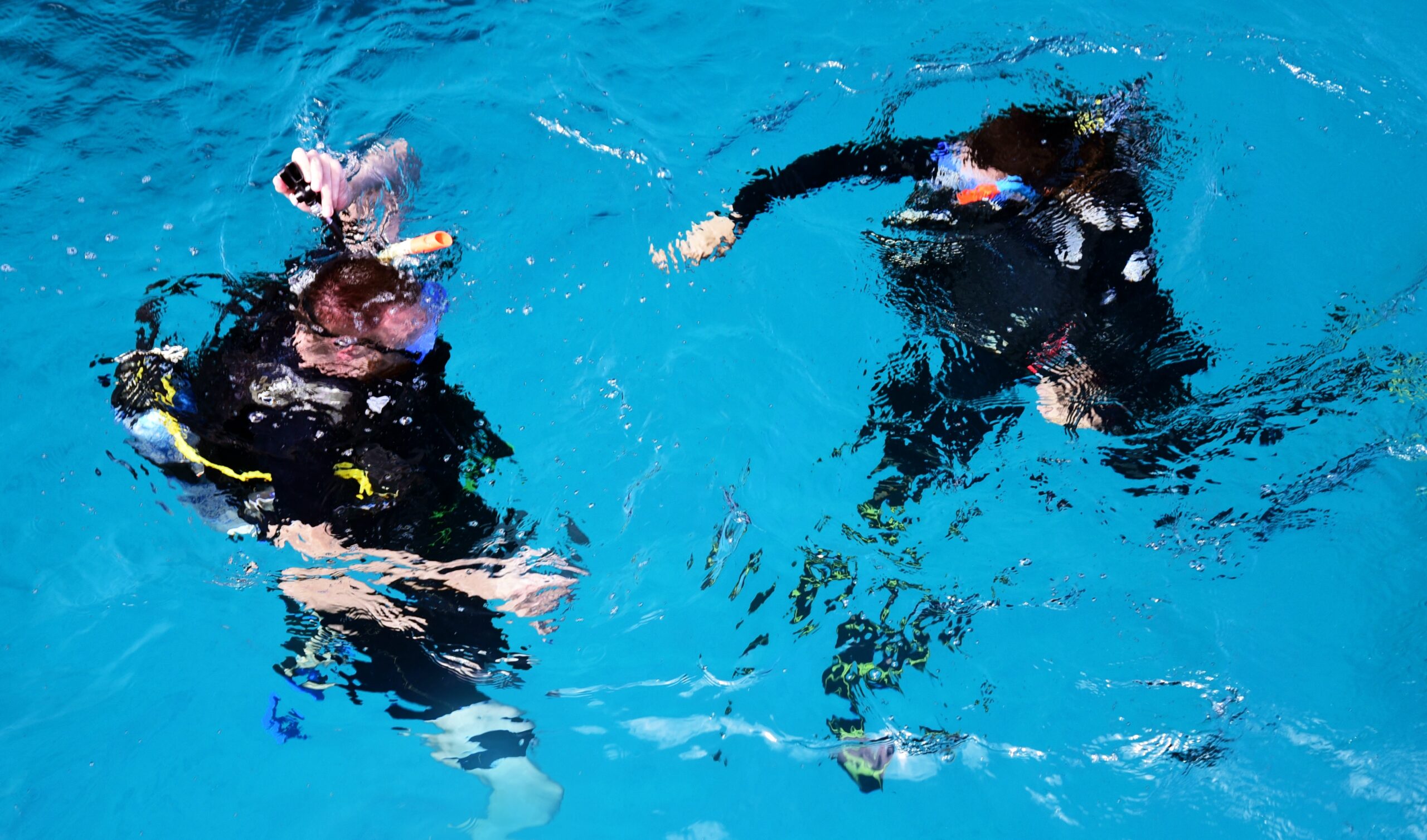 scuba divers in pool practicing skills