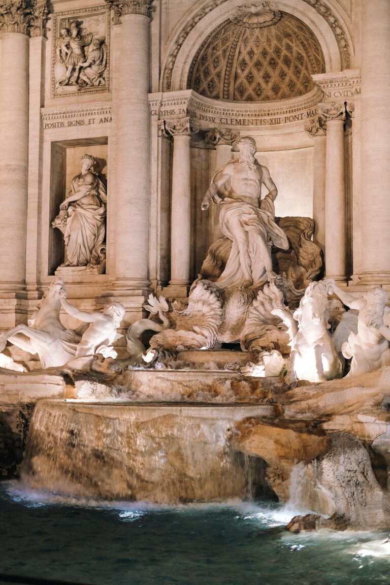 photography of Trevi fountain at night.