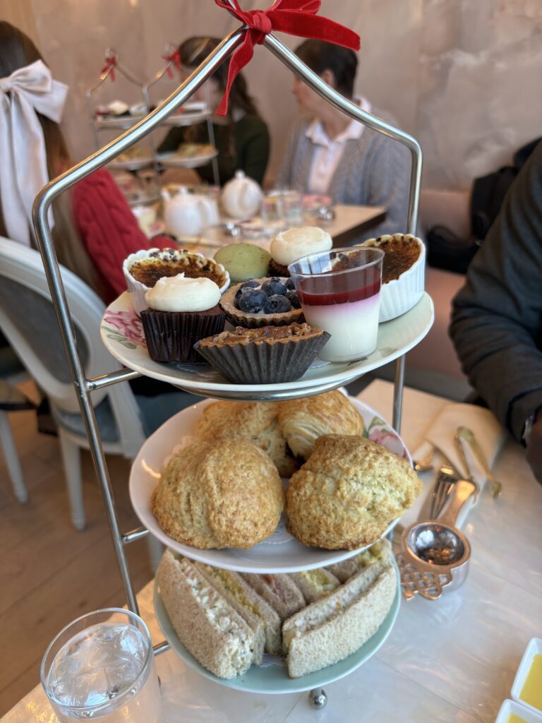 3 tier tray of Afternoon tea desserts, sandwiches, and scones at Lady Camellia in Alexandria 