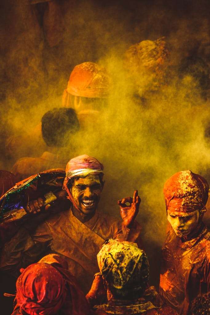 South Asian People Covered in Colored Powder